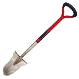 Shovel with a red and black handle on a white background
